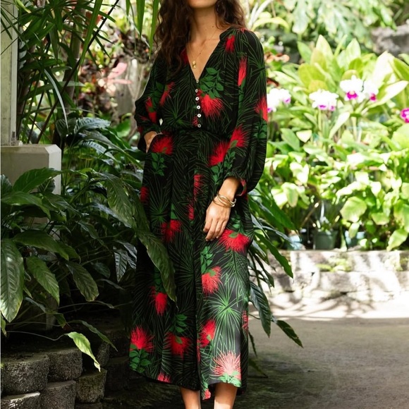 Ava Sky Fighting Eel Green and Red Legua Floral Caroline Jumpsuit Small Pink - Picture 2 of 5